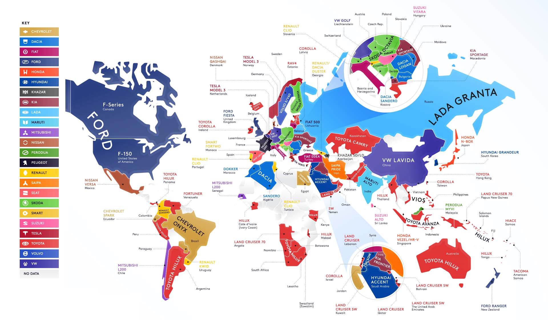 a legnépszerűbb modellek megjelölése a világ térképén